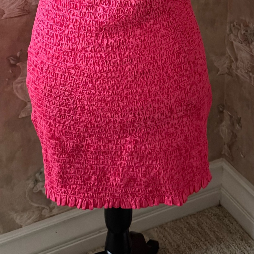 FREE PEOPLE IYLA SMOCKED SLEEVELESS MINI DRESS HOT PINK SP - Picture 6 of 7